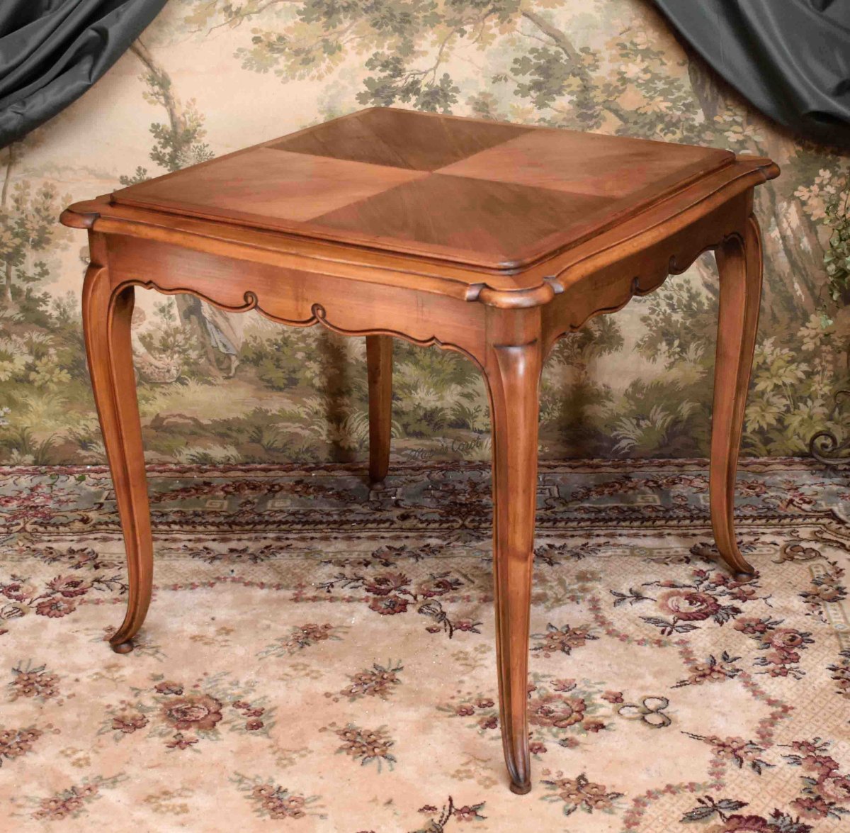 Louis XV-style Game Table Or Pedestal Table, With A Removable Top Covered In Leather Or Crimped Fabric.-photo-2