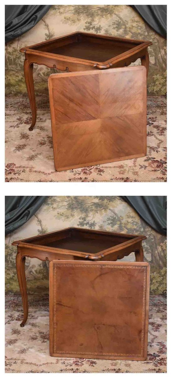 Louis XV-style Game Table Or Pedestal Table, With A Removable Top Covered In Leather Or Crimped Fabric.-photo-1