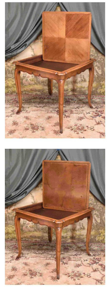 Louis XV-style Game Table Or Pedestal Table, With A Removable Top Covered In Leather Or Crimped Fabric.-photo-2