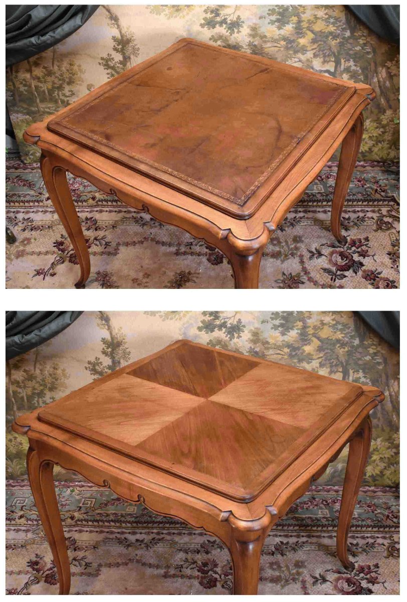 Louis XV-style Game Table Or Pedestal Table, With A Removable Top Covered In Leather Or Crimped Fabric.-photo-3