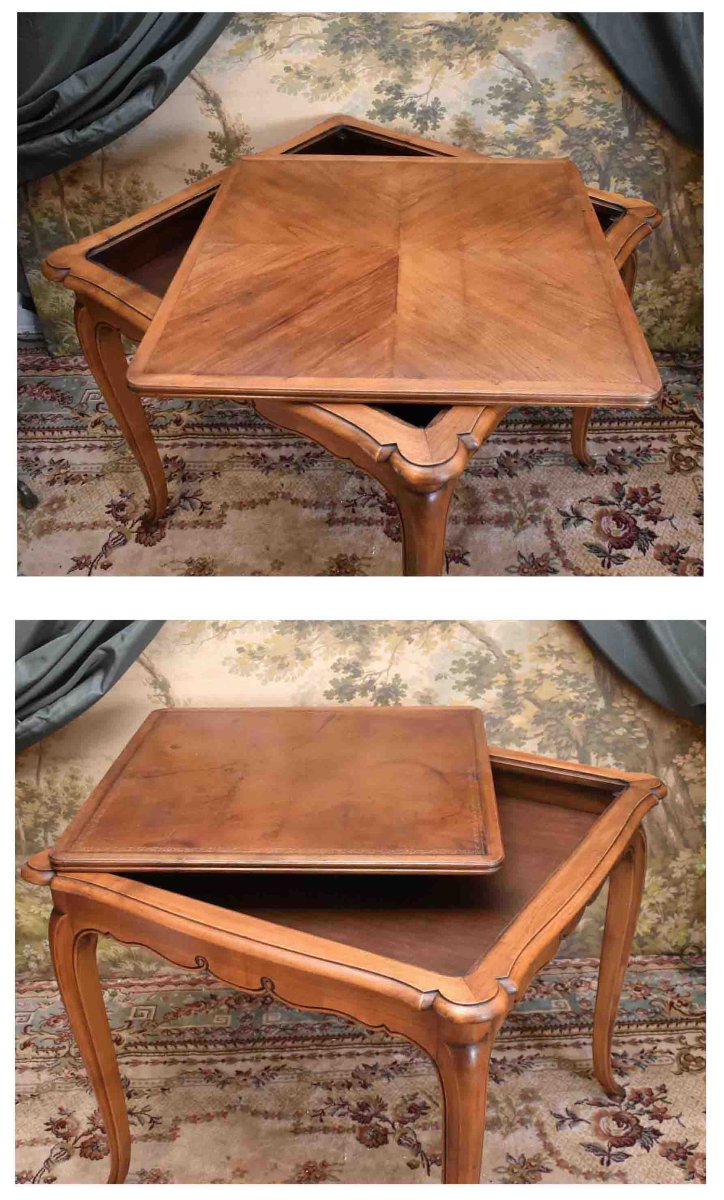 Louis XV-style Game Table Or Pedestal Table, With A Removable Top Covered In Leather Or Crimped Fabric.-photo-4