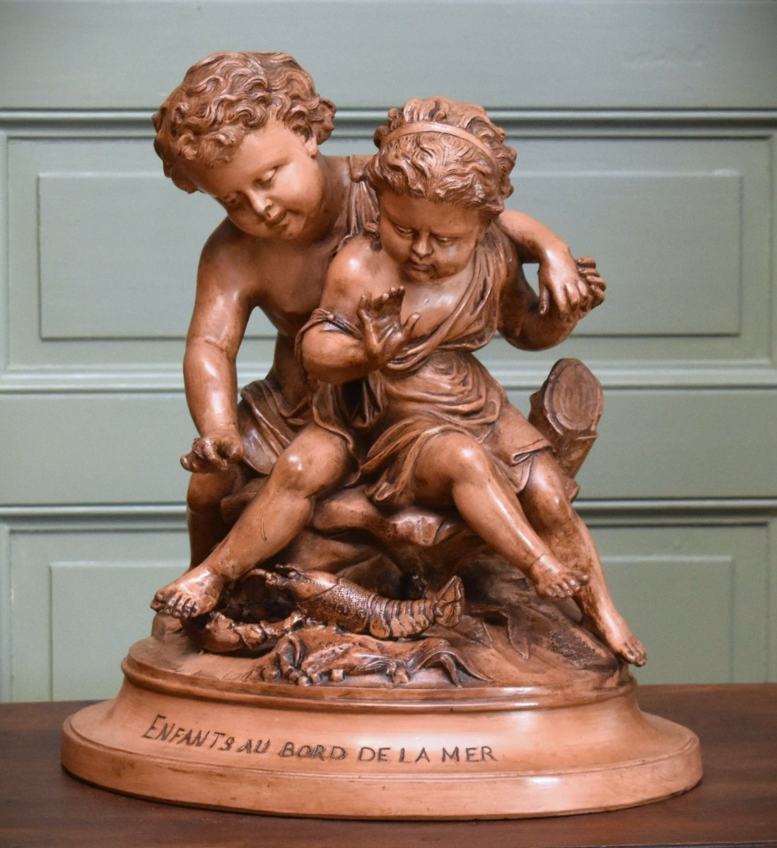 Gustave Trouillard, Major Terracotta Group Sculpture, *children By The Sea*.-photo-3