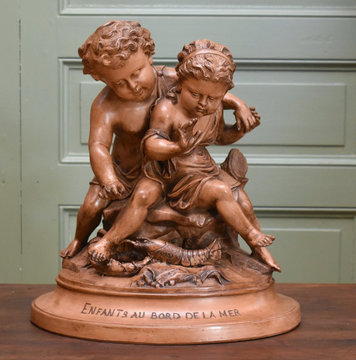 Gustave Trouillard, Major Terracotta Group Sculpture, *children By The Sea*.-photo-4