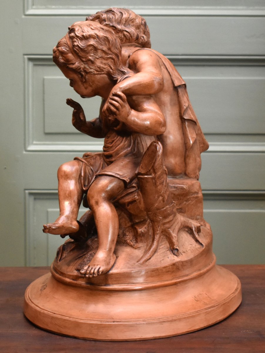Gustave Trouillard, Major Terracotta Group Sculpture, *children By The Sea*.-photo-3