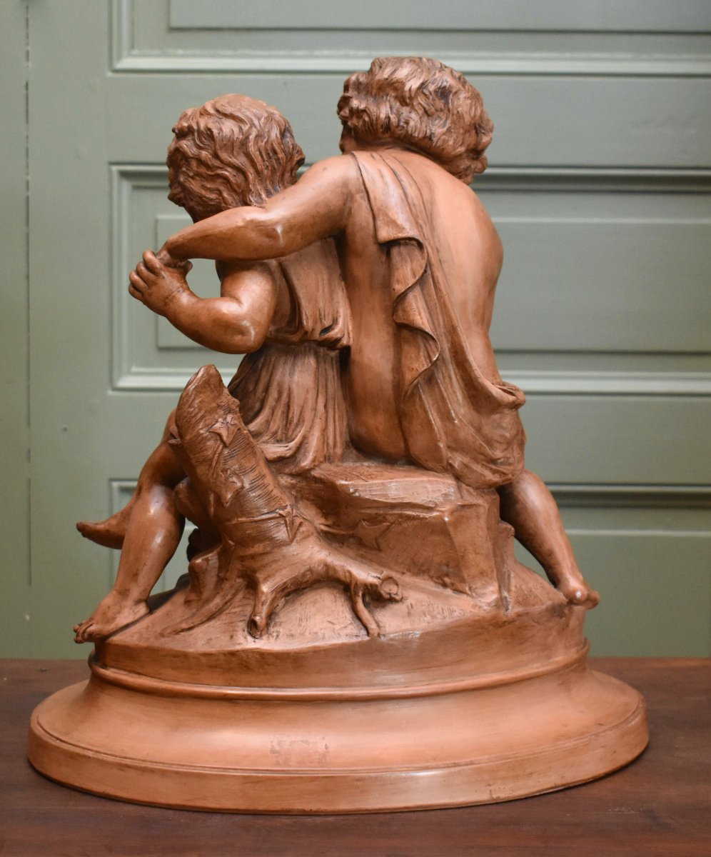 Gustave Trouillard, Major Terracotta Group Sculpture, *children By The Sea*.-photo-4