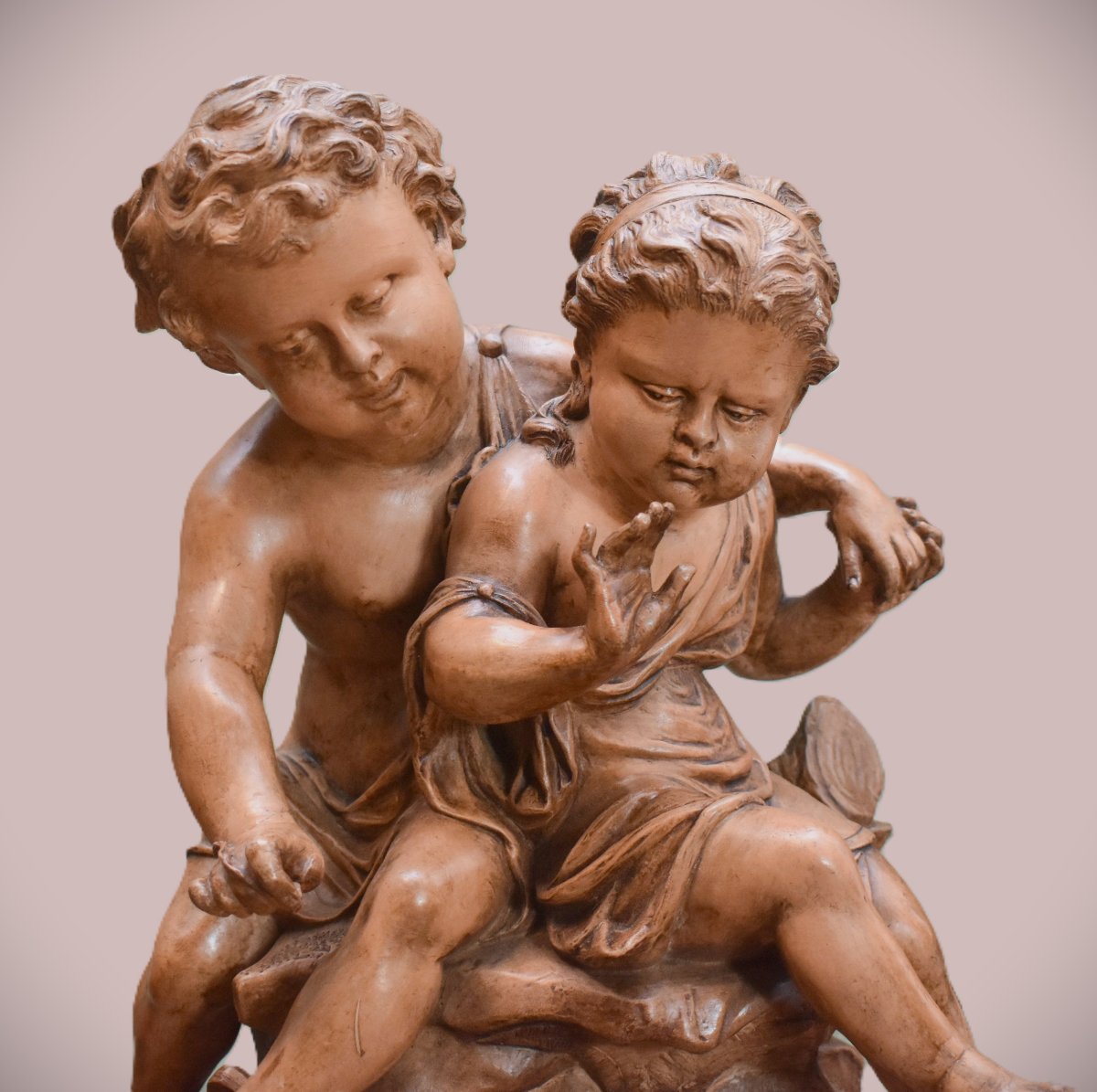 Gustave Trouillard, Major Terracotta Group Sculpture, *children By The Sea*.-photo-5