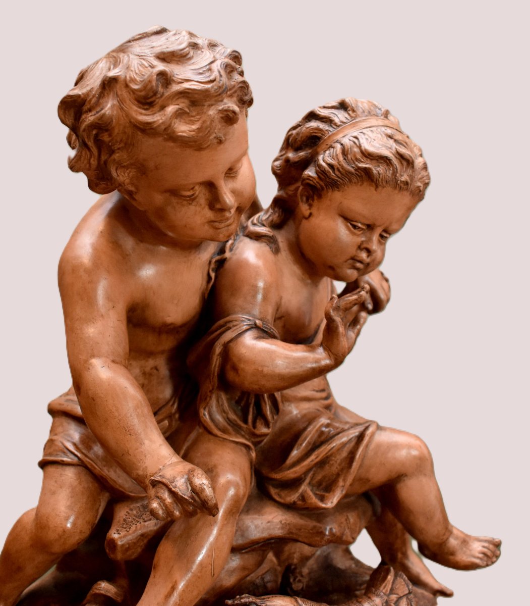 Gustave Trouillard, Major Terracotta Group Sculpture, *children By The Sea*.-photo-6