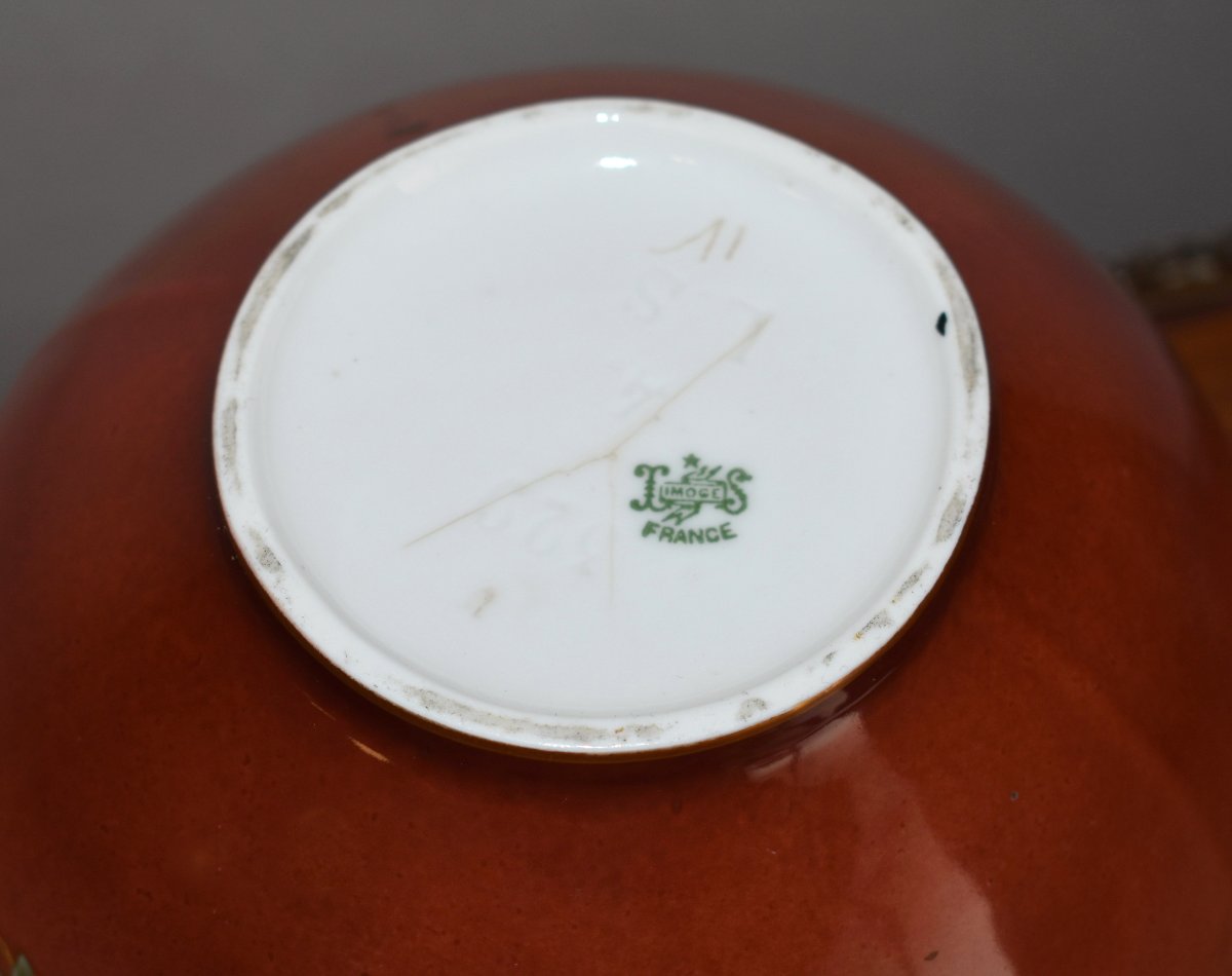 Leon Sazerat, Planters, Limoges Porcelain Ball-shaped Vase With Floral Decor And Gold Leaf -photo-8