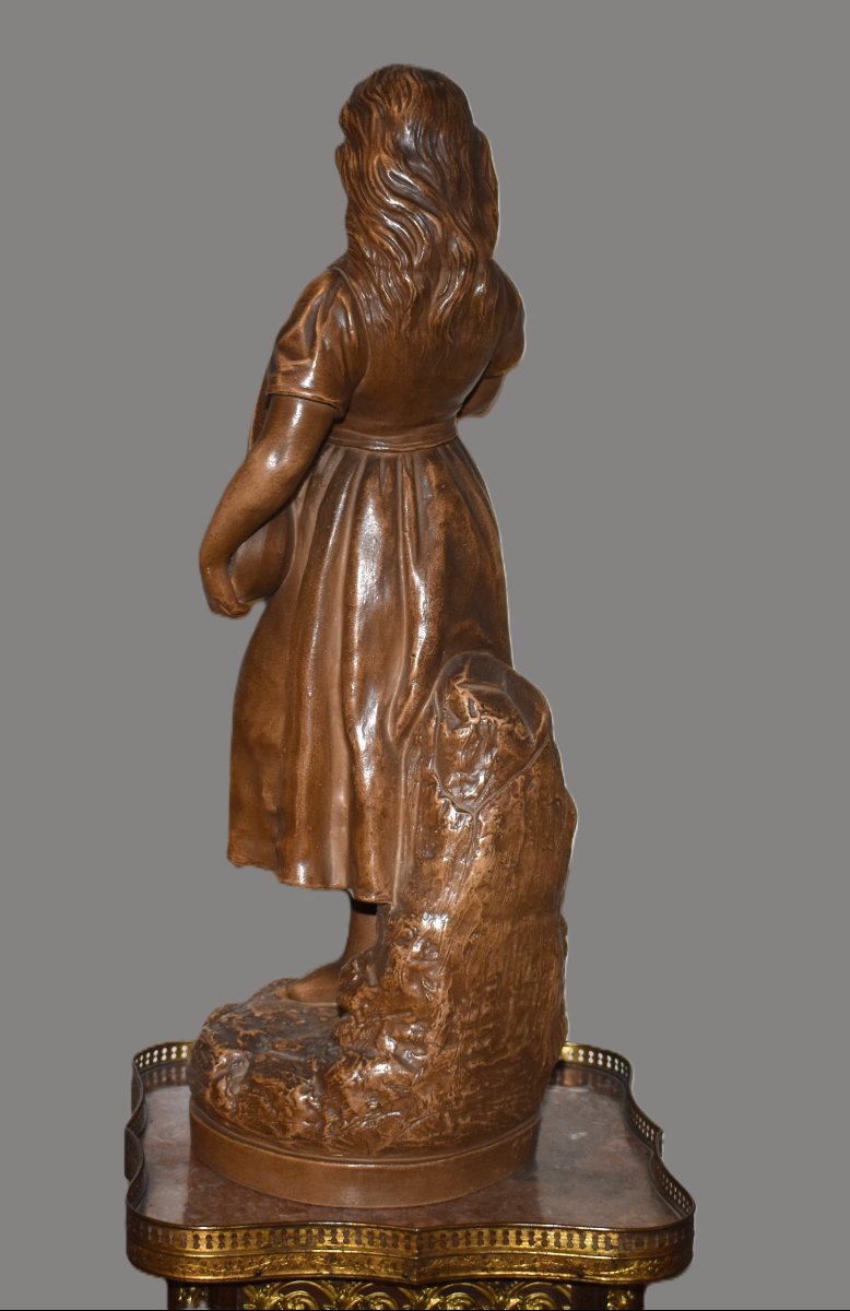 Joseph Le Guluche (1849–1915). Terracotta Statue, Sculpture Titled *young Woman With A Mandolin*.-photo-4
