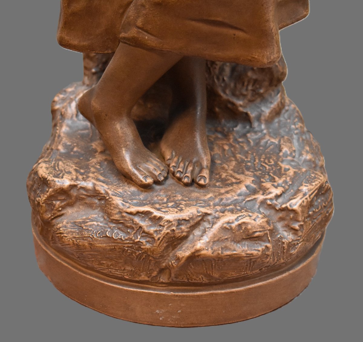 Joseph Le Guluche (1849–1915). Terracotta Statue, Sculpture Titled *young Woman With A Mandolin*.-photo-6