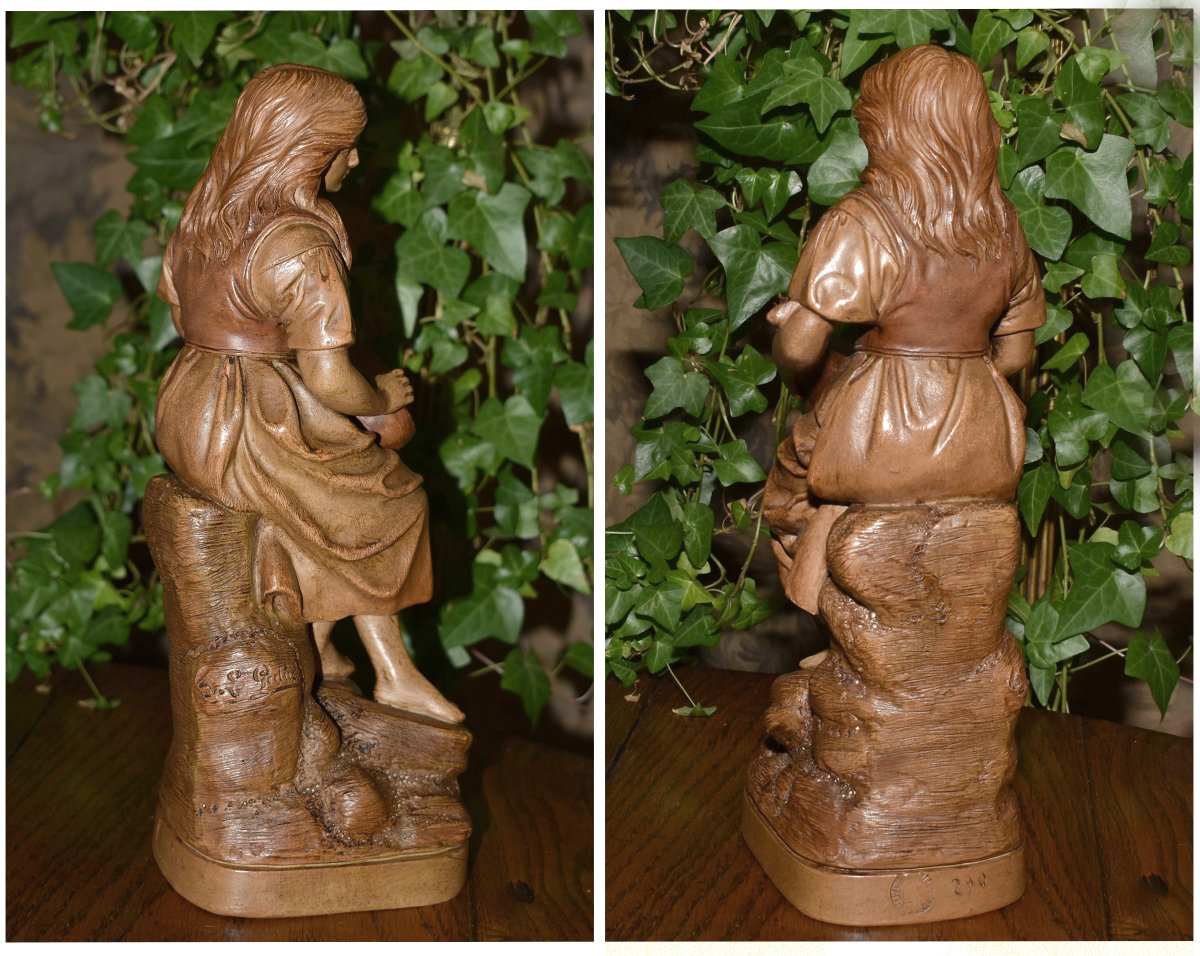 Joseph  Le Guluche ( 1849-1915 ). Sculpture En Terre Cuite, Statue Jeune Femme à La Mandoline.-photo-1