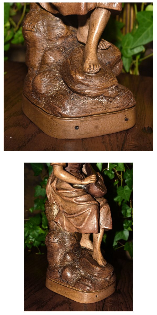 Joseph  Le Guluche ( 1849-1915 ). Sculpture En Terre Cuite, Statue Jeune Femme à La Mandoline.-photo-5