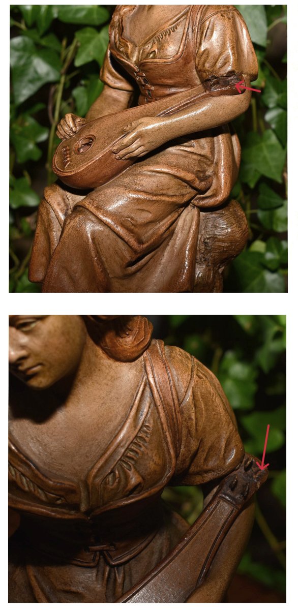 Joseph  Le Guluche ( 1849-1915 ). Sculpture En Terre Cuite, Statue Jeune Femme à La Mandoline.-photo-8