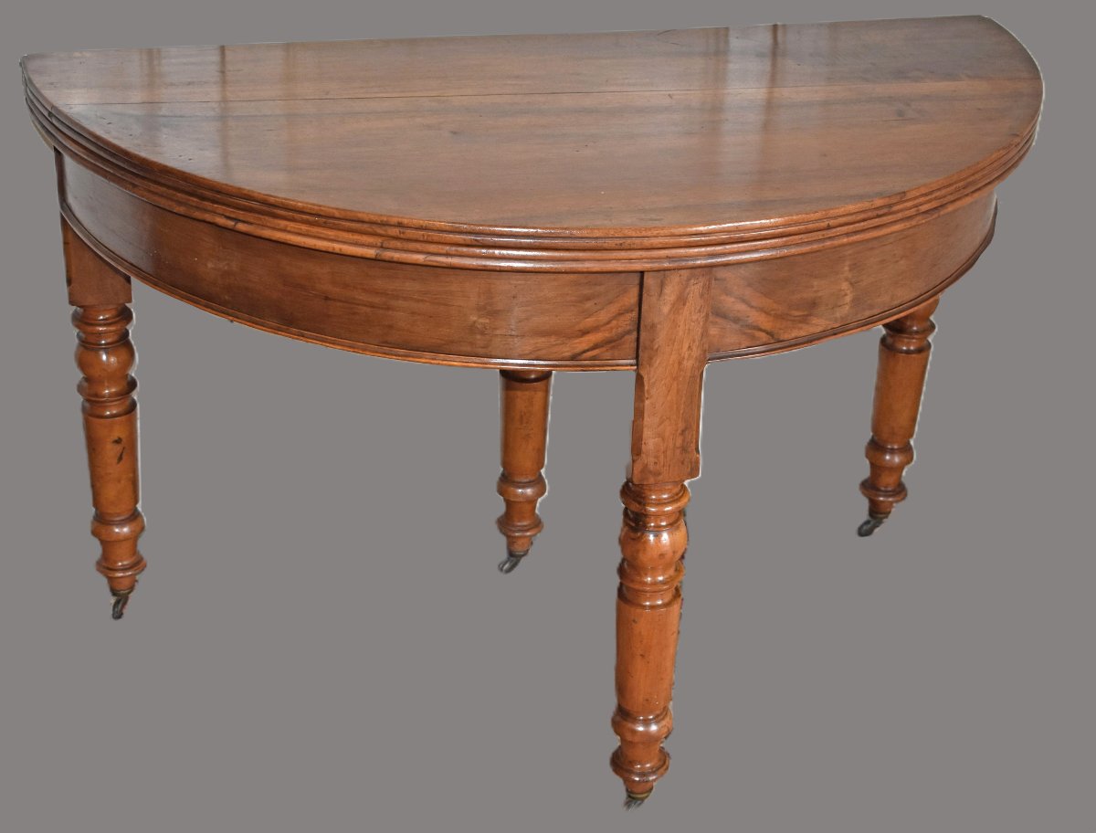 Half-moon Table In Walnut, 19th Century -photo-2