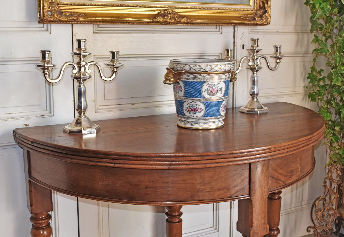 Half-moon Table In Walnut, 19th Century -photo-4