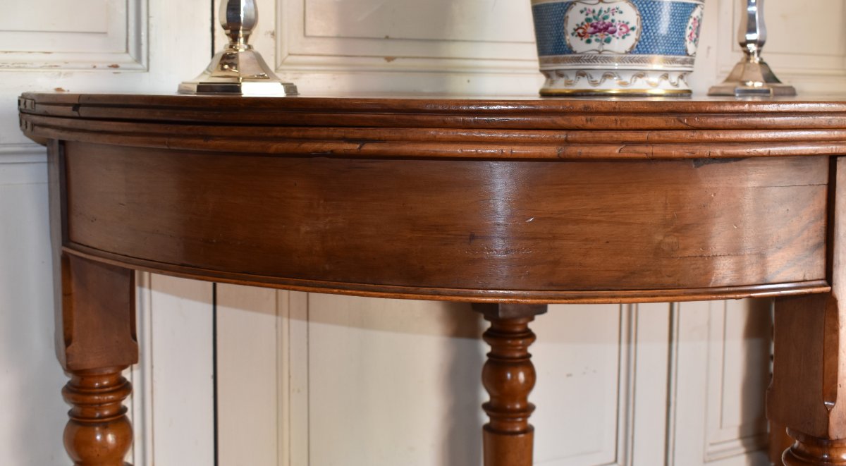 Half-moon Table In Walnut, 19th Century -photo-3