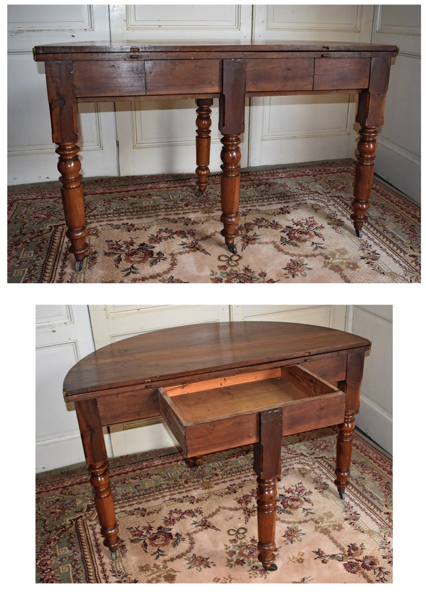 Half-moon Table In Walnut, 19th Century -photo-4