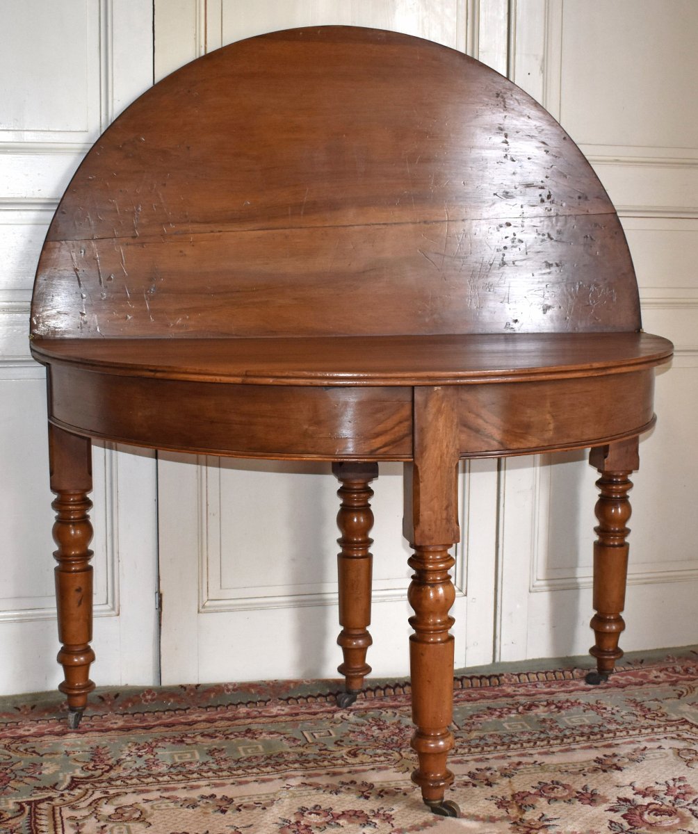 Half-moon Table In Walnut, 19th Century -photo-5