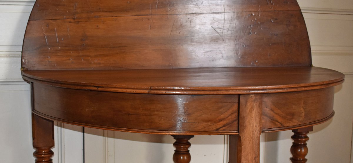 Half-moon Table In Walnut, 19th Century -photo-6