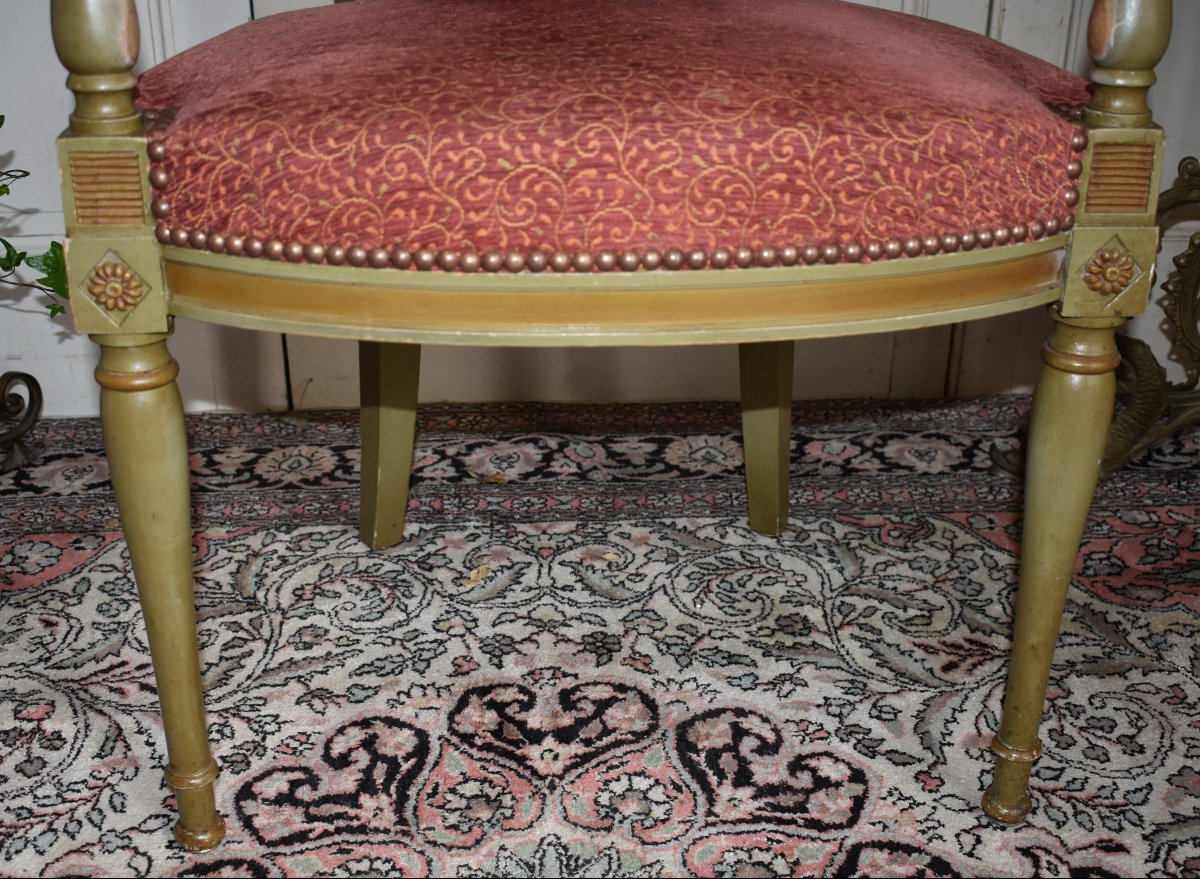 Set Of 4 Directoire-style Armchairs In Almond-green Lacquered Wood With A Fresh Coat Of Paint, Late 19th-century Living Room-photo-4