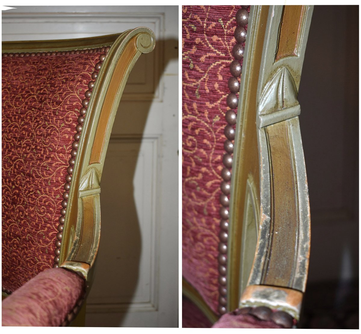 Set Of 4 Directoire-style Armchairs In Almond-green Lacquered Wood With A Fresh Coat Of Paint, Late 19th-century Living Room-photo-5