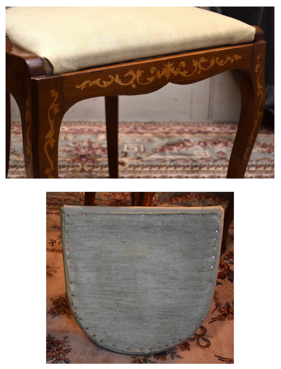 Paire De Chaises gondoles, assise amovible Décor De  Marqueterie , Rinceaux En Bois Clair.-photo-8
