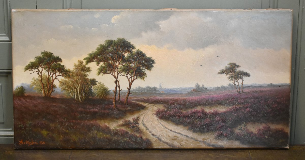Thomas Van Wissen tableau champêtre , paysage de campagne , champs de bruyères , -photo-2