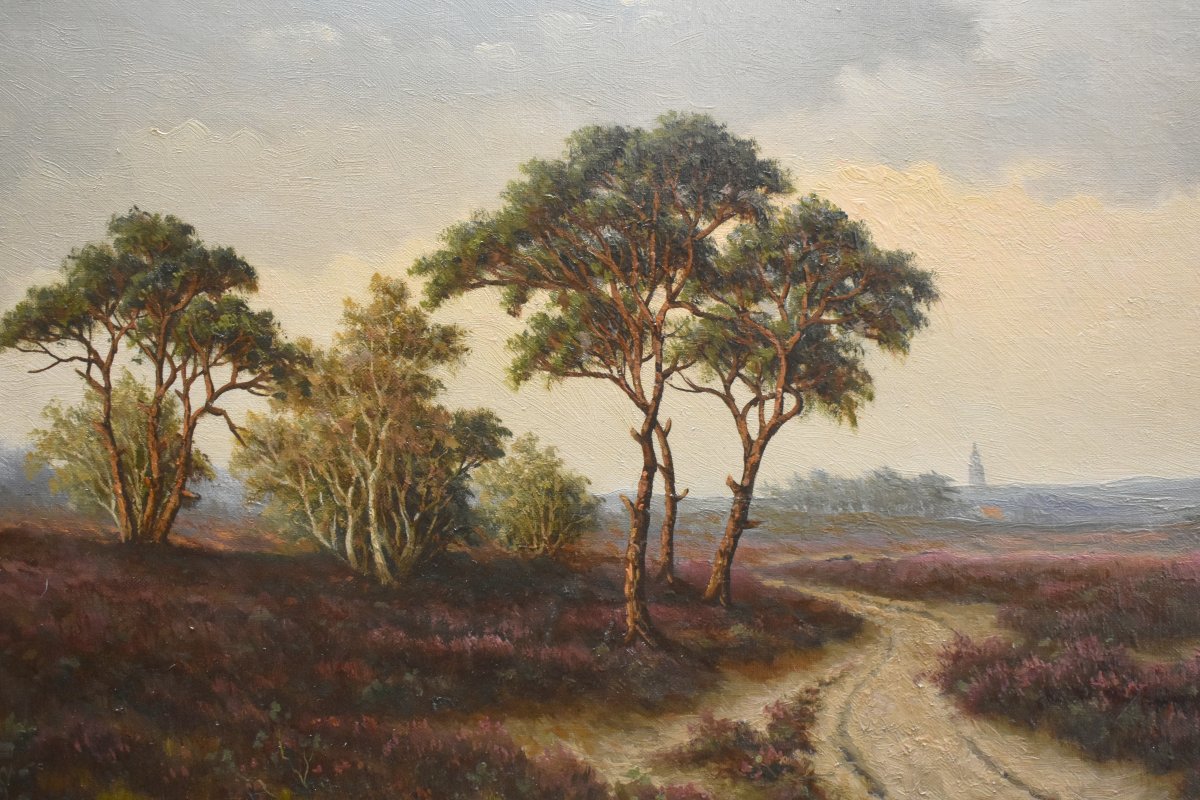Thomas Van Wissen tableau champêtre , paysage de campagne , champs de bruyères , -photo-3