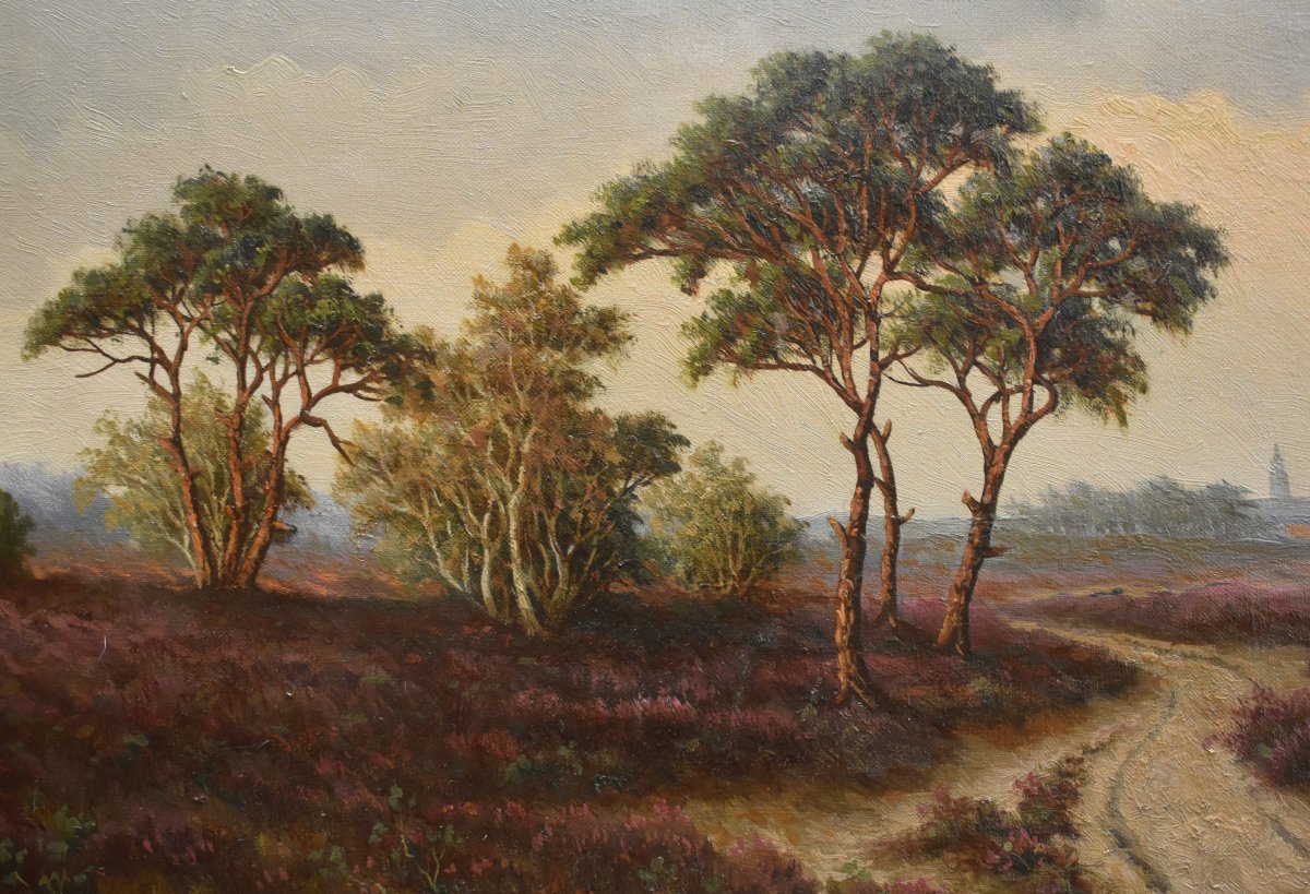 Thomas Van Wissen tableau champêtre , paysage de campagne , champs de bruyères , -photo-4