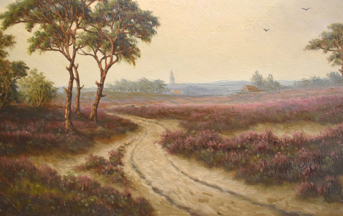 Thomas Van Wissen tableau champêtre , paysage de campagne , champs de bruyères , -photo-1