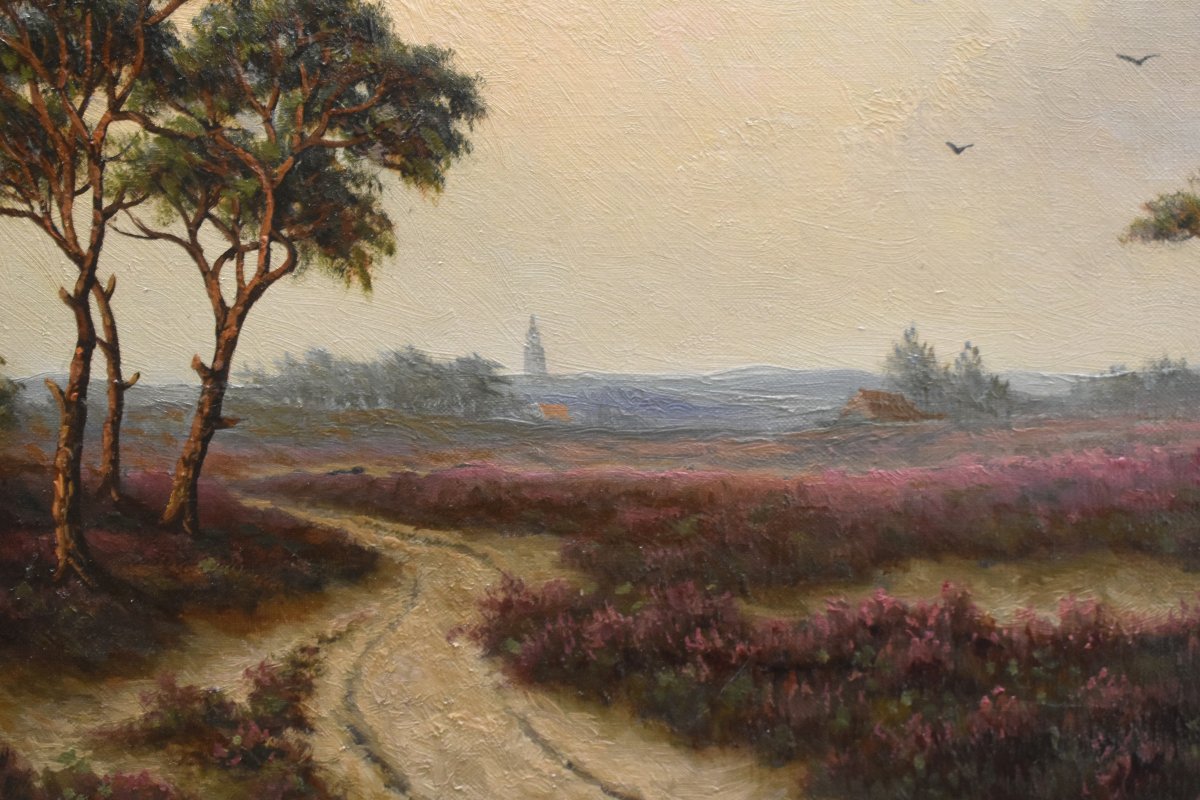 Thomas Van Wissen tableau champêtre , paysage de campagne , champs de bruyères , -photo-2
