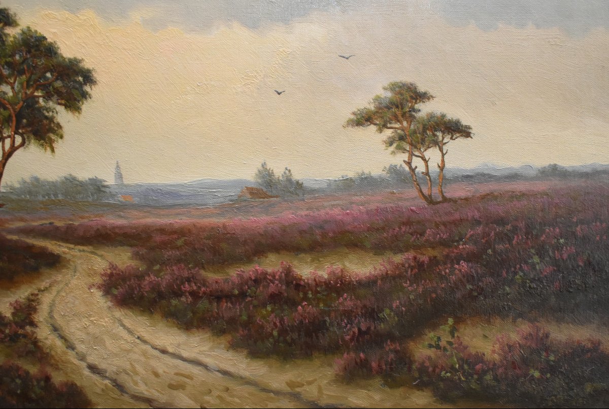 Thomas Van Wissen tableau champêtre , paysage de campagne , champs de bruyères , -photo-3