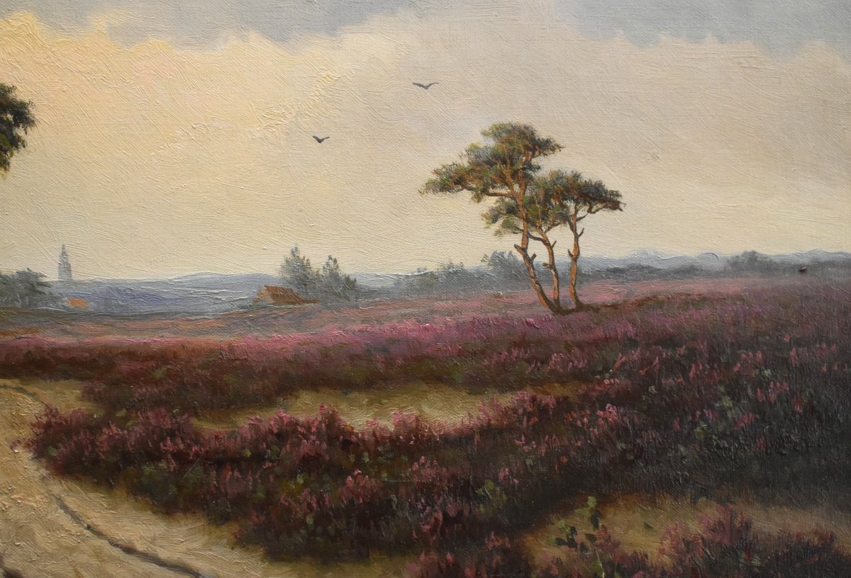 Thomas Van Wissen tableau champêtre , paysage de campagne , champs de bruyères , -photo-4