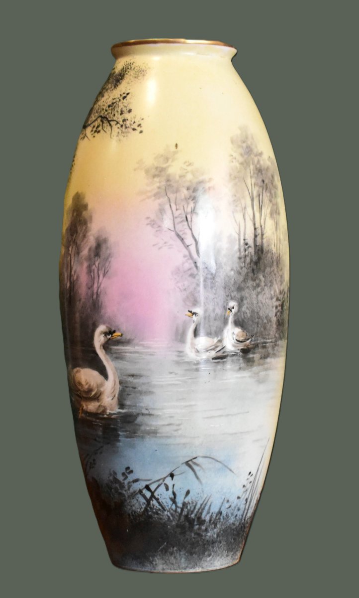 Marcadet, Decorator, Limoges, Porcelain, Hand-painted Decor, Lakeside Scene, Swans, Bernardaud-photo-3