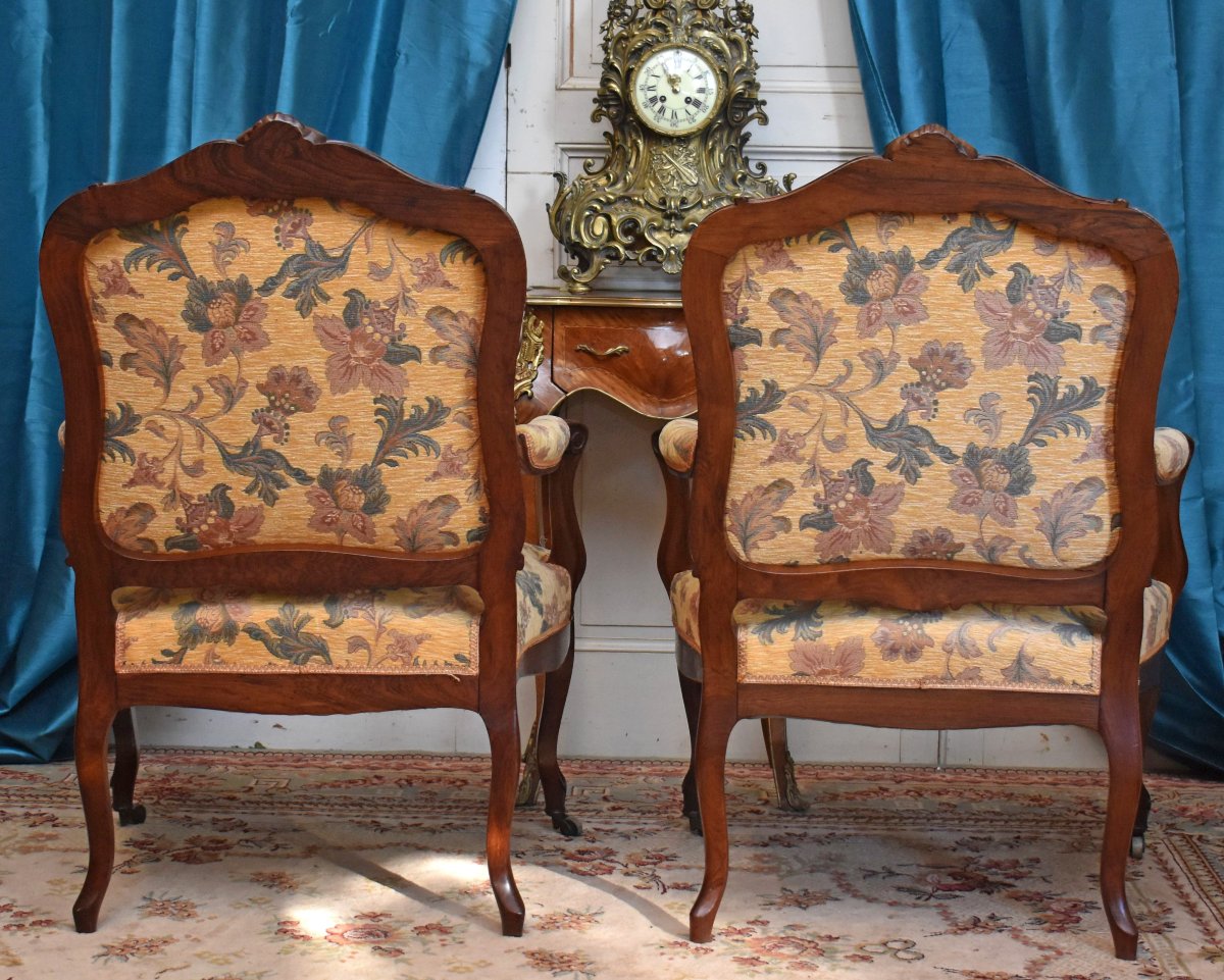 Paire De Fauteuils  Style Louis XV dossier à la Reine en Palissandre. XIXe siècle-photo-3