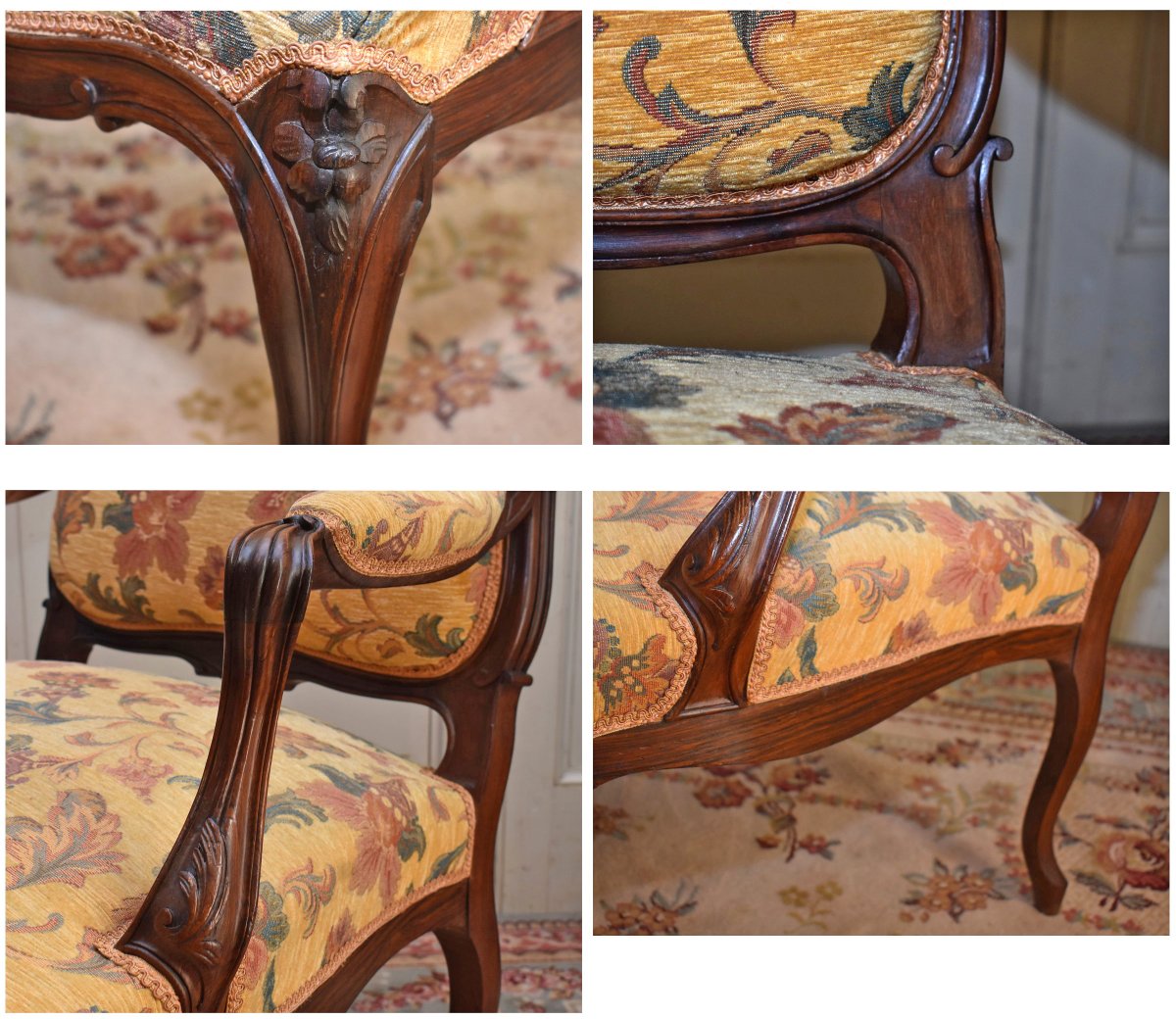 Paire De Fauteuils  Style Louis XV dossier à la Reine en Palissandre. XIXe siècle-photo-4