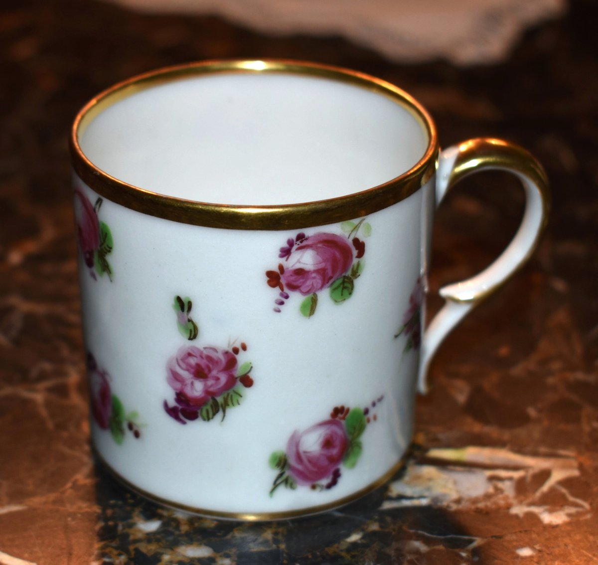 Pair Of Litron Cups And Saucers Made Of Limoges Porcelain With A Rose Design, 19th Century-photo-6