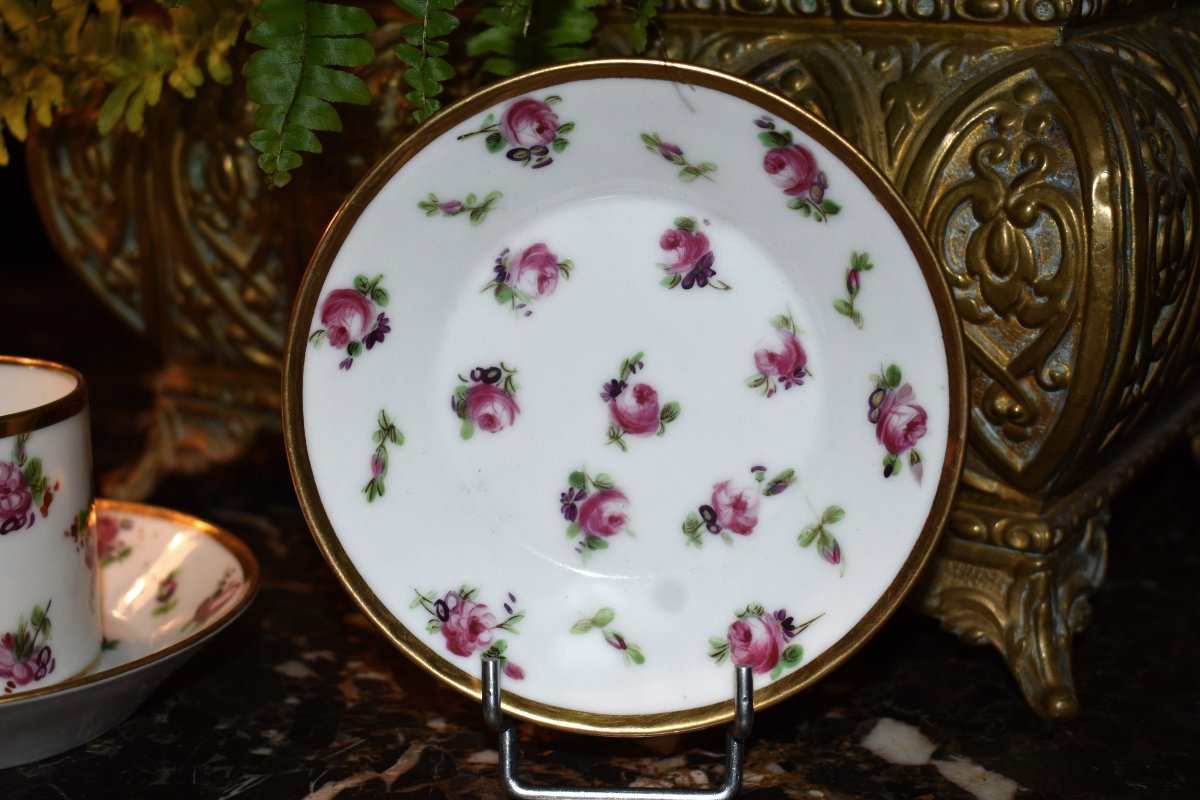 Pair Of Litron Cups And Saucers Made Of Limoges Porcelain With A Rose Design, 19th Century-photo-5
