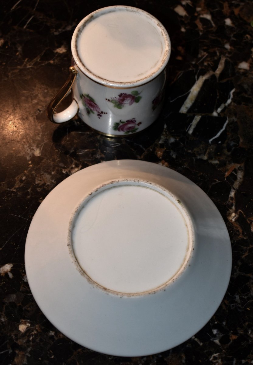 Pair Of Litron Cups And Saucers Made Of Limoges Porcelain With A Rose Design, 19th Century-photo-8