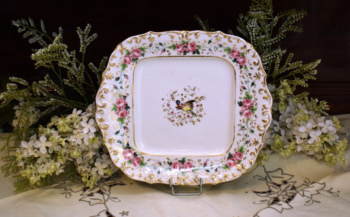 Paire De Plats Décoratifs En Porcelaine Vieux Paris, XIXe ,  Assiettes décor fleurs et oiseaux-photo-4