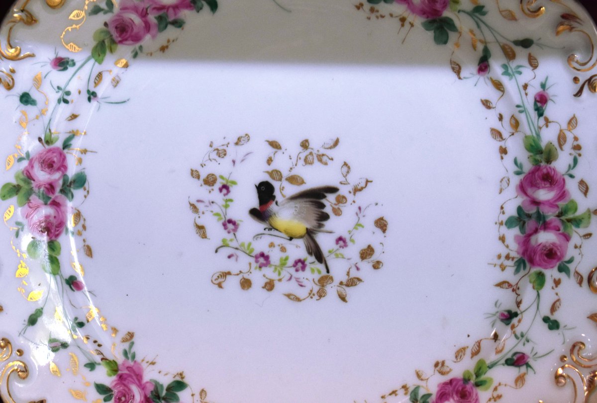 Pair Of Decorative Plates, 19th-century "vieux Paris" Porcelain, Hand-painted With Flowers And Birds  -photo-5