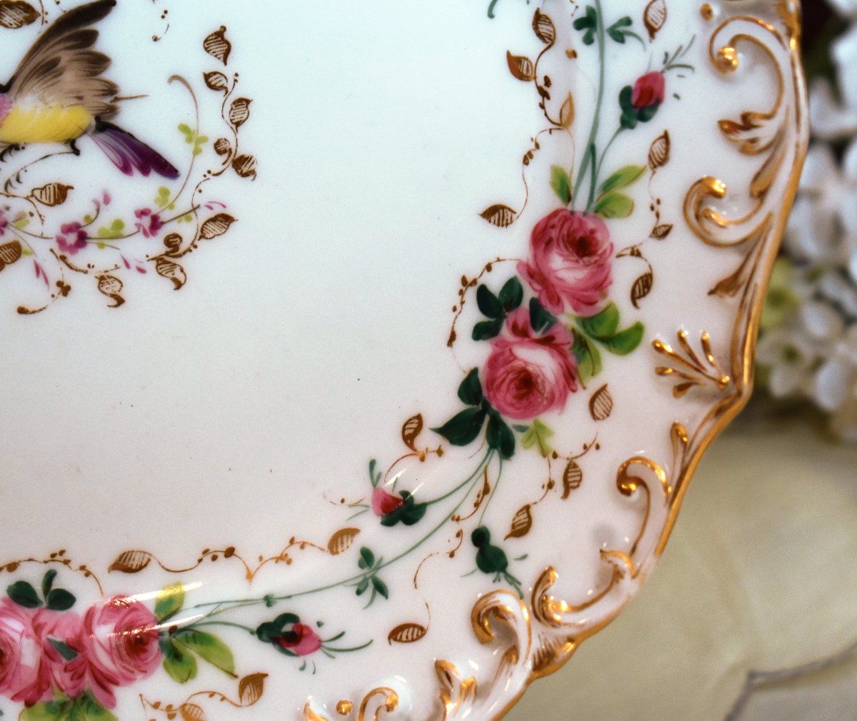 Pair Of Decorative Plates, 19th-century "vieux Paris" Porcelain, Hand-painted With Flowers And Birds  -photo-6