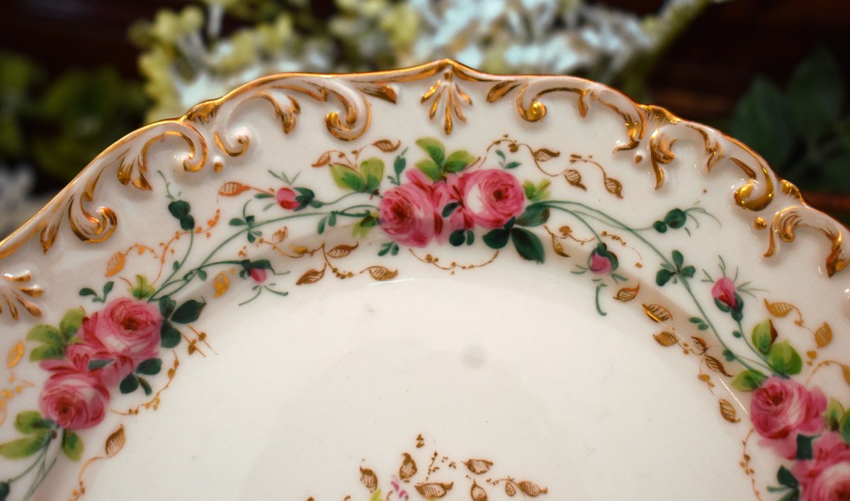 Pair Of Decorative Plates, 19th-century "vieux Paris" Porcelain, Hand-painted With Flowers And Birds  -photo-7