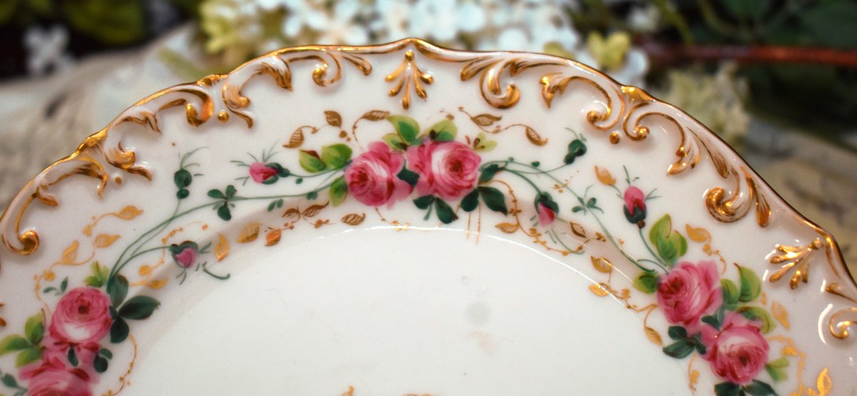 Pair Of Decorative Plates, 19th-century "vieux Paris" Porcelain, Hand-painted With Flowers And Birds  -photo-8