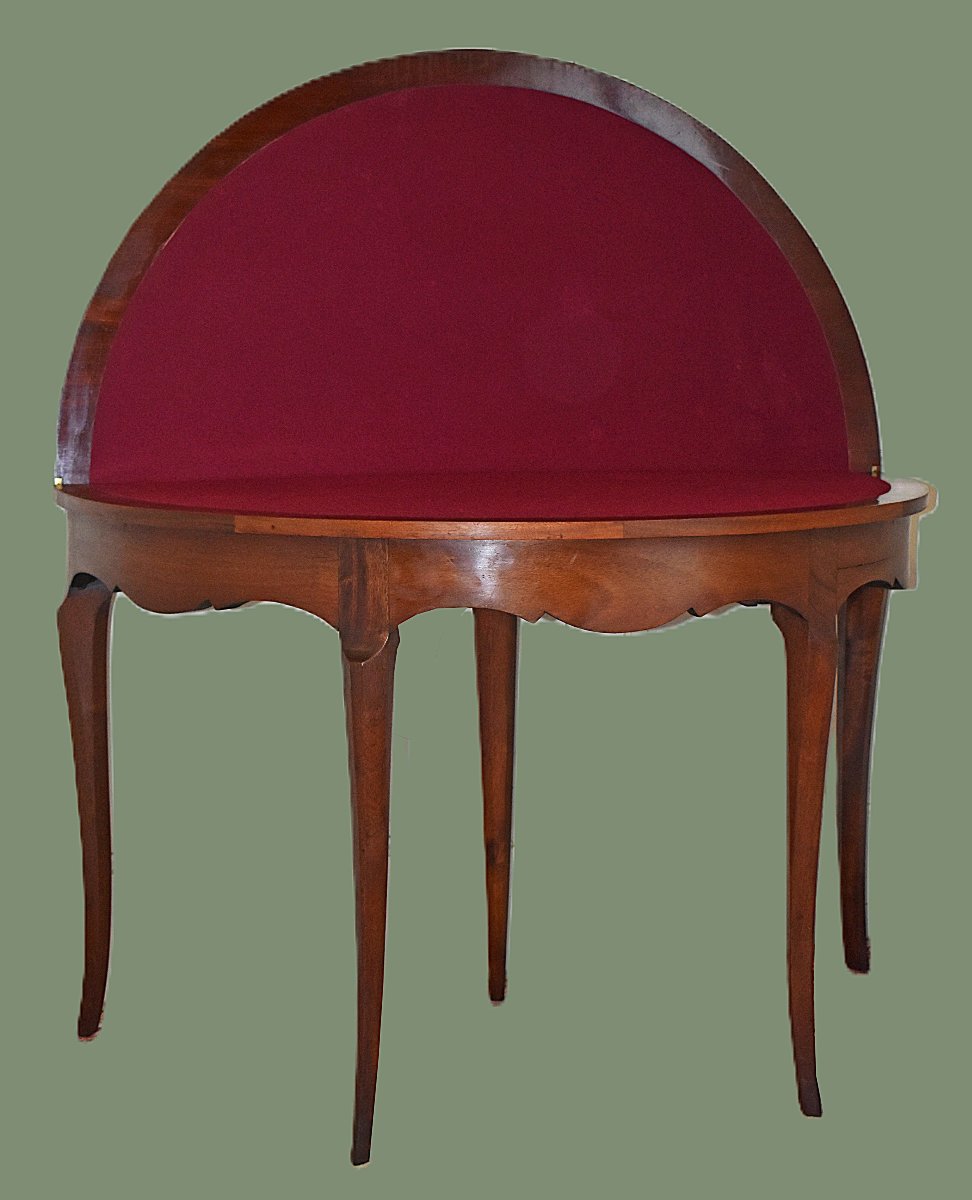 Table à Jeux Demi Lune De Style Louis XV , tapis feutrine grenat  , Console en demi-lune, -photo-2