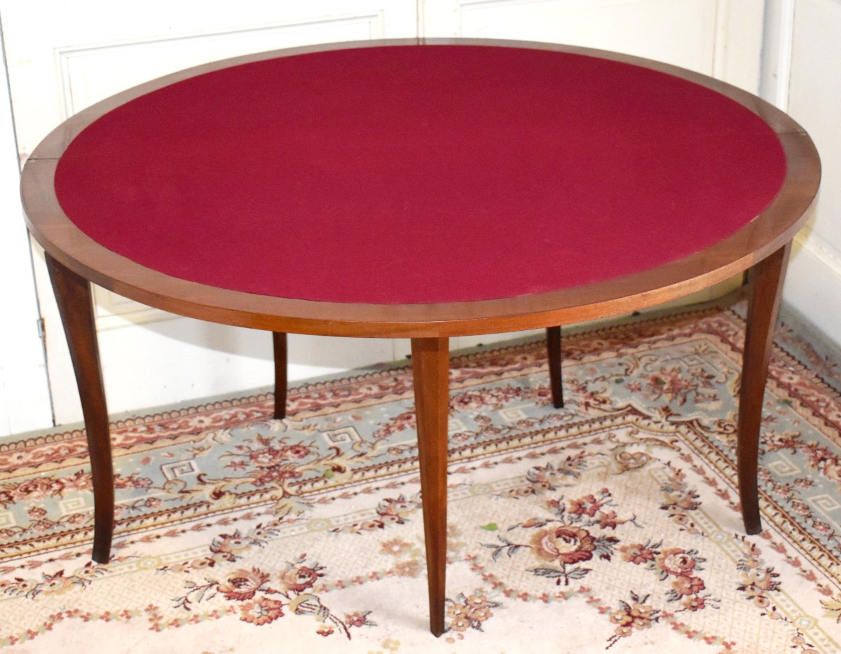 Table à Jeux Demi Lune De Style Louis XV , tapis feutrine grenat  , Console en demi-lune, -photo-3