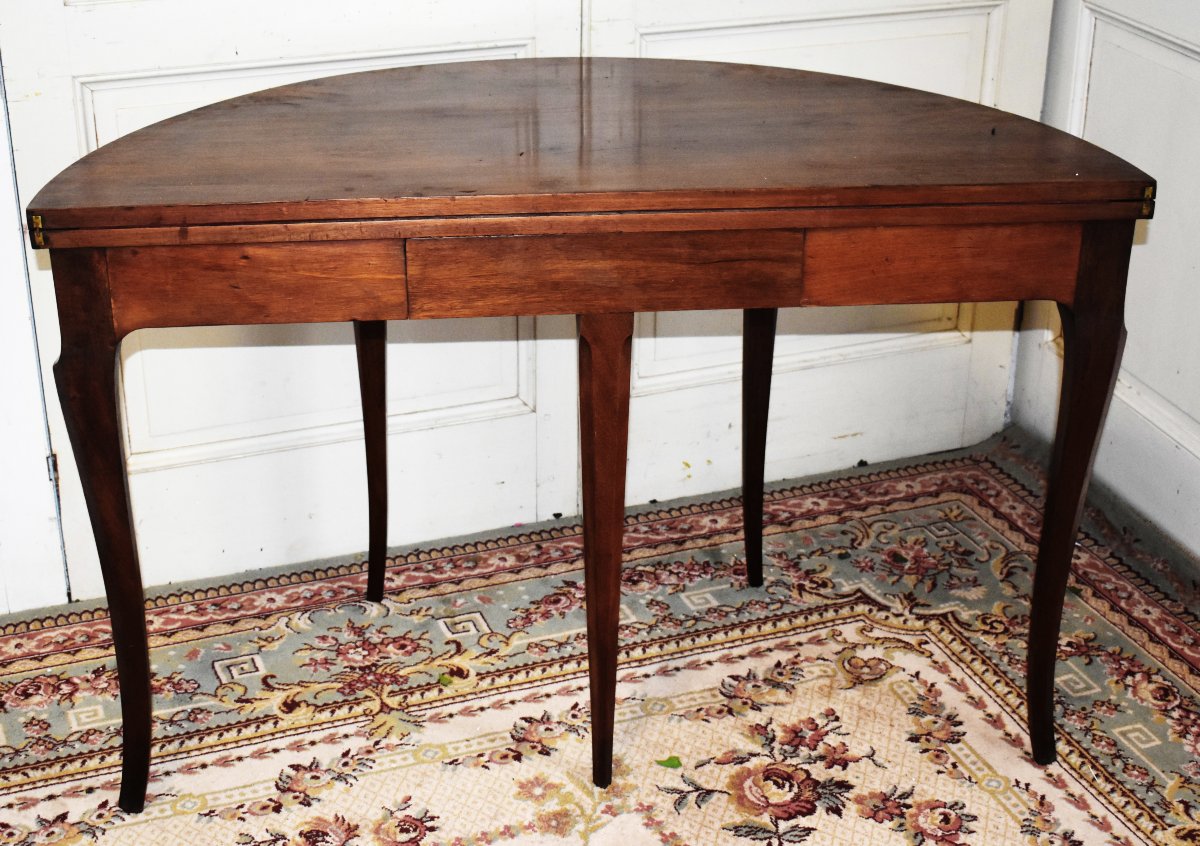 Table à Jeux Demi Lune De Style Louis XV , tapis feutrine grenat  , Console en demi-lune, -photo-7