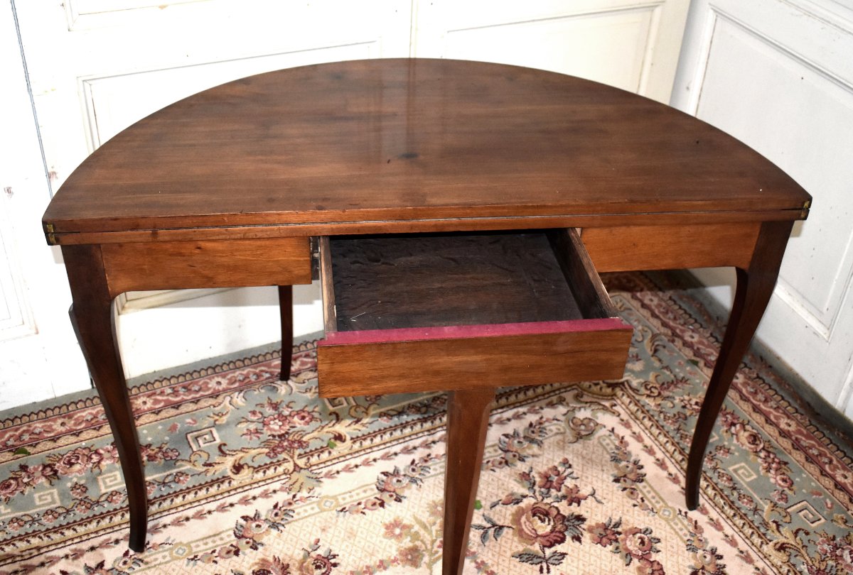 Table à Jeux Demi Lune De Style Louis XV , tapis feutrine grenat  , Console en demi-lune, -photo-8