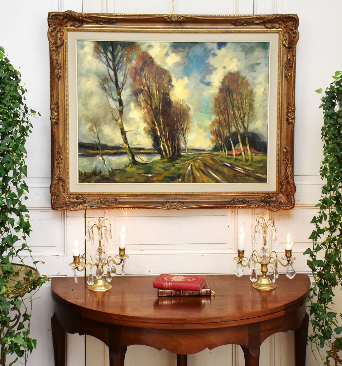 Léo Libert  Liège School, Landscape "marais En Campine"  Dated 1964, Painting  And Carved Frame-photo-2