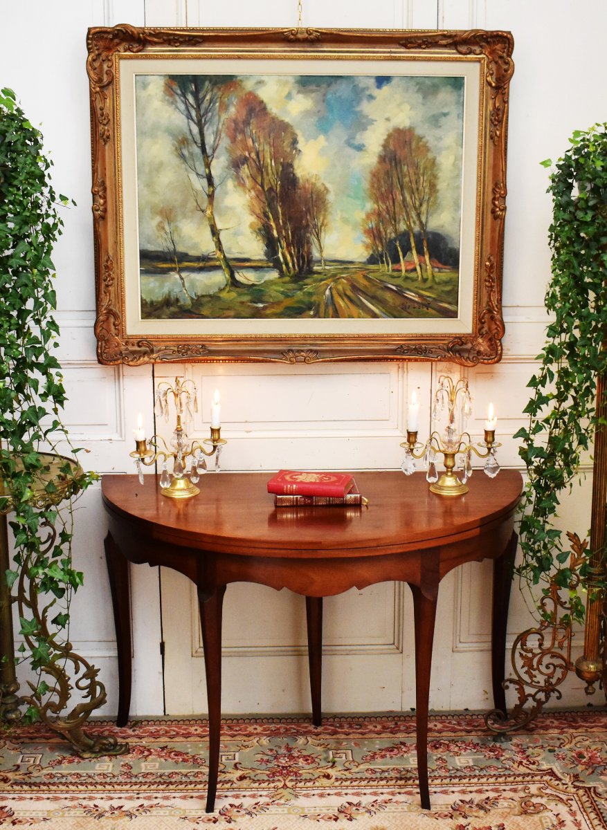 Léo Libert  Liège School, Landscape "marais En Campine"  Dated 1964, Painting  And Carved Frame-photo-3